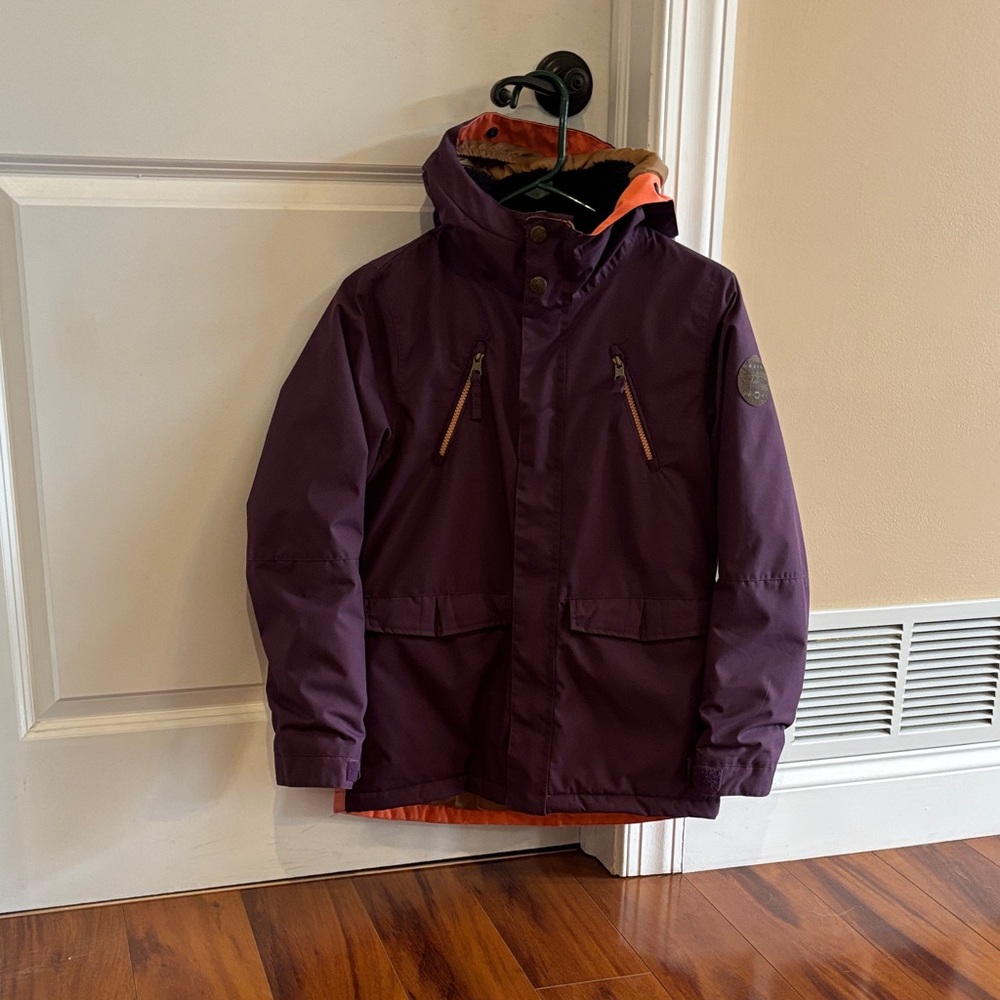 686 Ski Jacket - Youth Large (girls 14-16) Purple Jacket w/ peach butterfly back